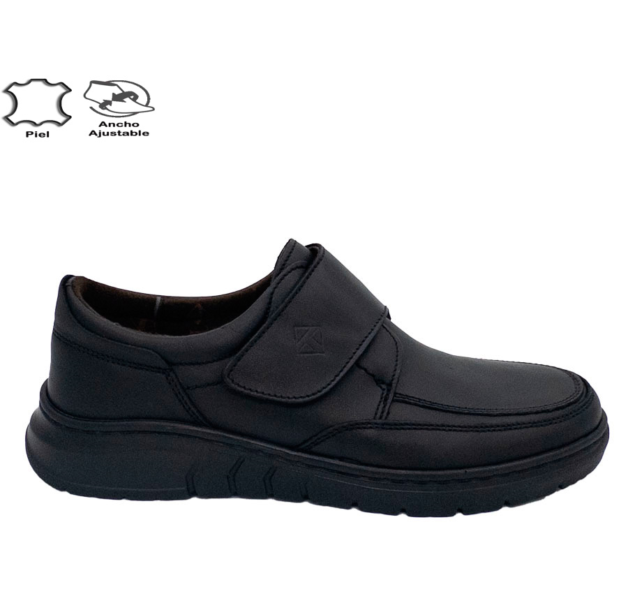 BLUCHER VELCRO  PIEL NEGRO