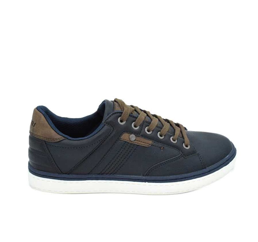 Yumas | Sneakers hombre con cordones eco-piel serraje marrón y azul Oslo